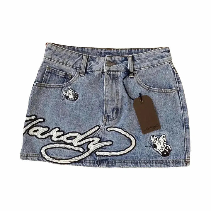 Y2K Vintage Embroidered Denim Mini Skirt