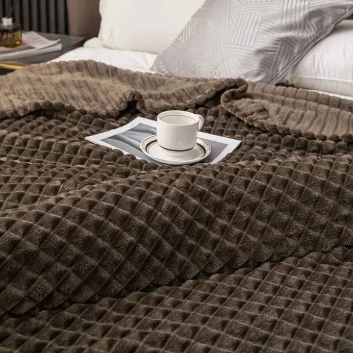 Milk Velvet Checked Bed Blanket