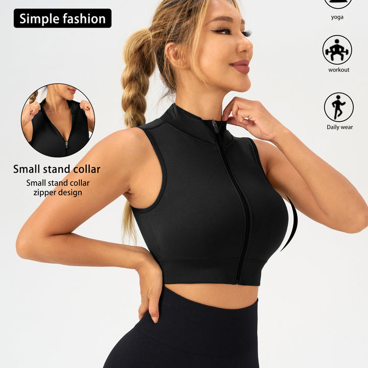 Women's High-Neck Zip-Up Crop Top