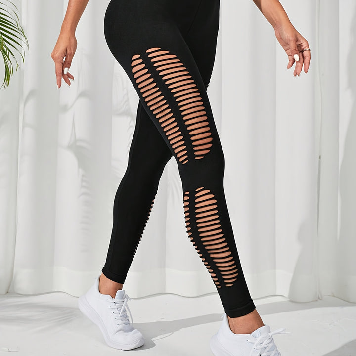 Leggings de Cintura Alta para Senhoras com Detalhes de Corte