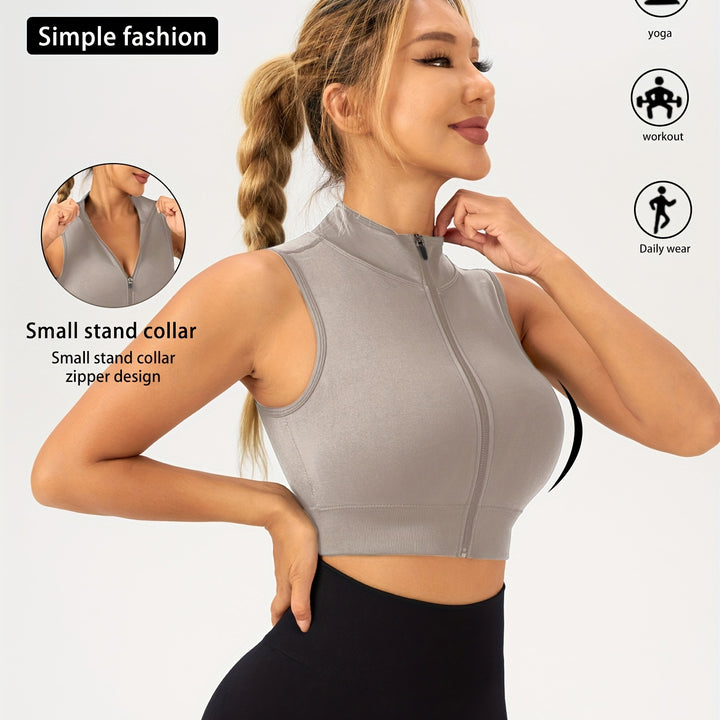 Women's High-Neck Zip-Up Crop Top