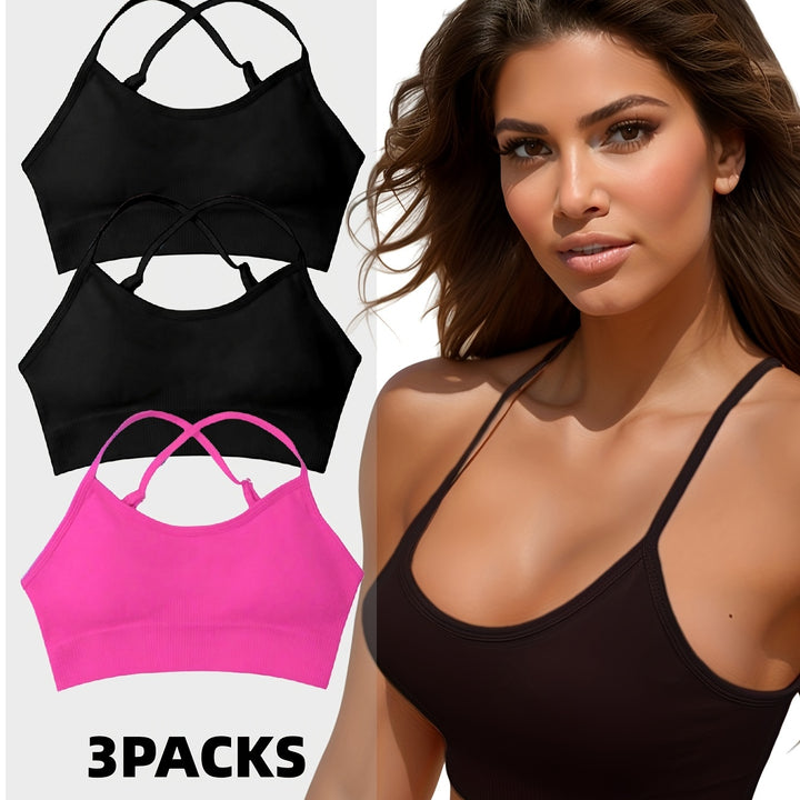 3-Piece Criss-Cross Breathable Sports Bra Set