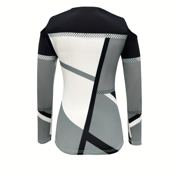 Blusa De Ombro Frio Com Estampa Geométrica Colorblock