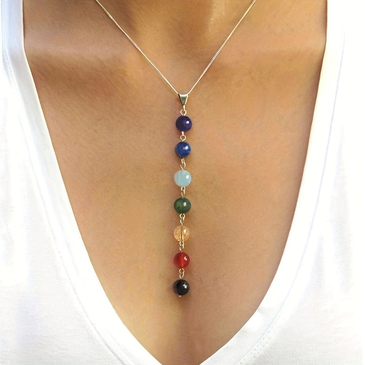 Conjunto De Joias Femininas Com Colar De Pingente De Contas De 7 Chakras E Pulseira De Gargantilha